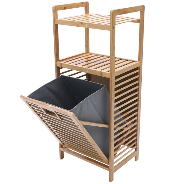 Bamboo Laundry Basket with Shelves