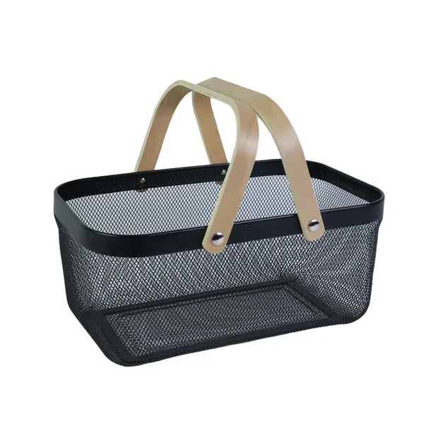Multipurpose Metal basket With Bamboo Handle
