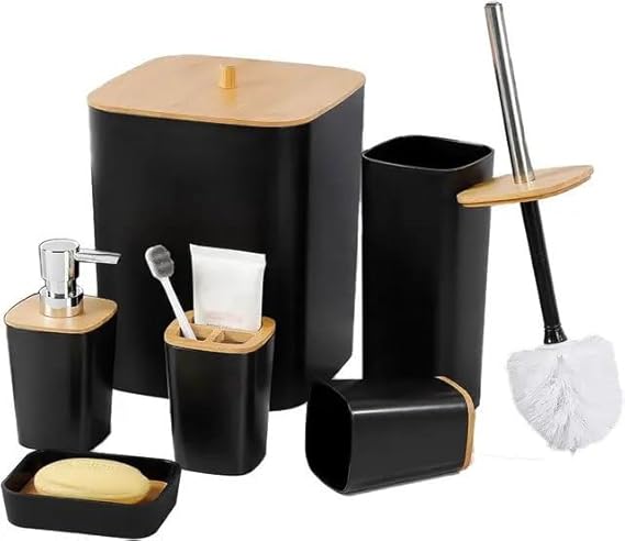 Bathroom Set with Wooden Finish - 6 Piece