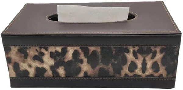 LEATHER TISSUE BOX TIGER PRINT