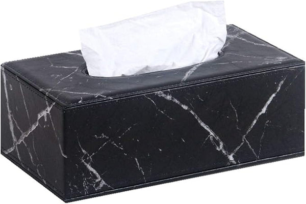 LEATHER TISSUE BOX BLACK/WHITE MARBLE