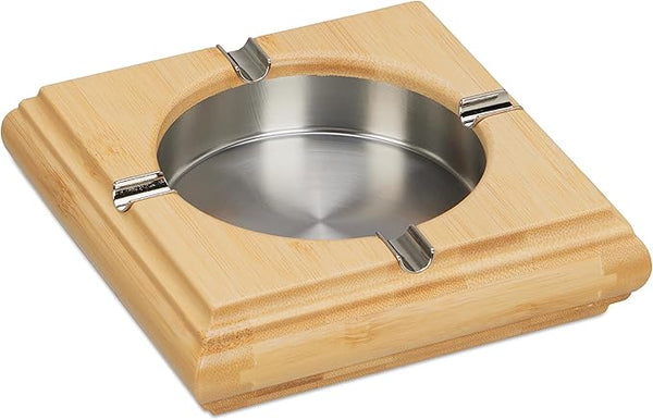 Bamboo Ashtray, Stainless Steel, Square