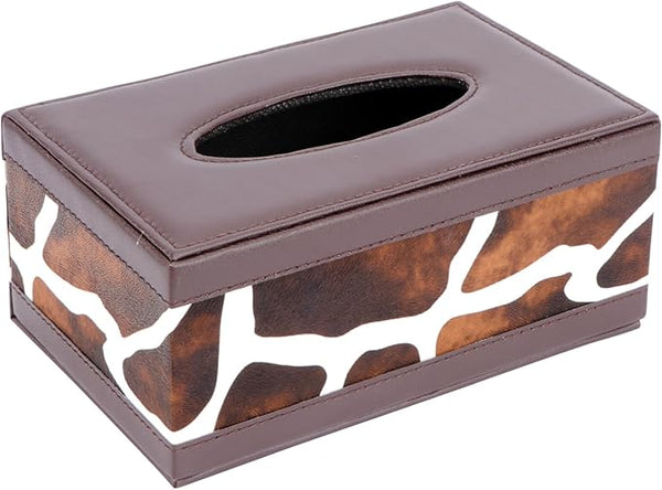 LEATHER TISSUE BOX CHEETAH