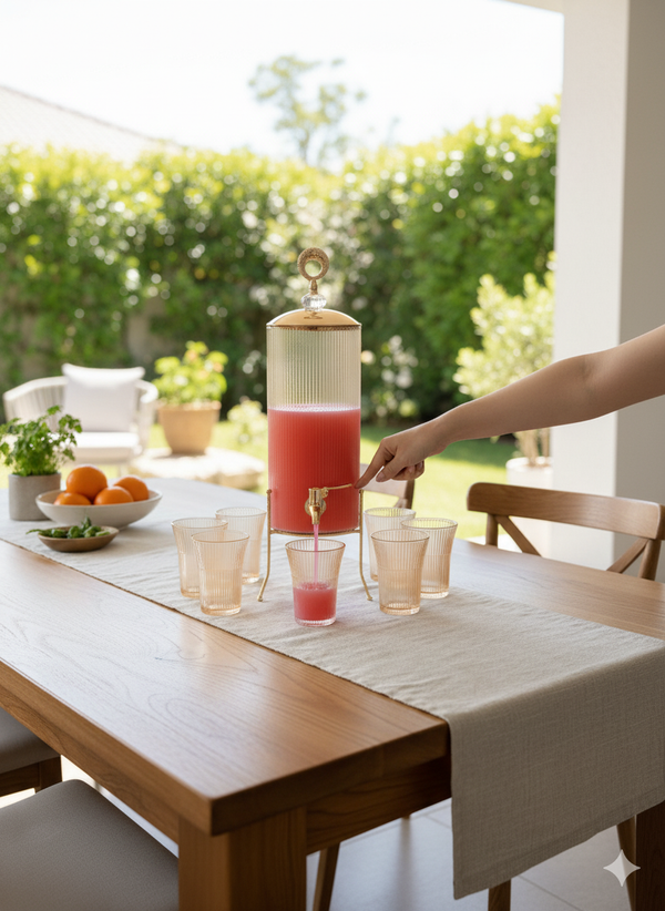Golden Fluted Drink Dispenser 1Pc Dispenser 6Pc Glass