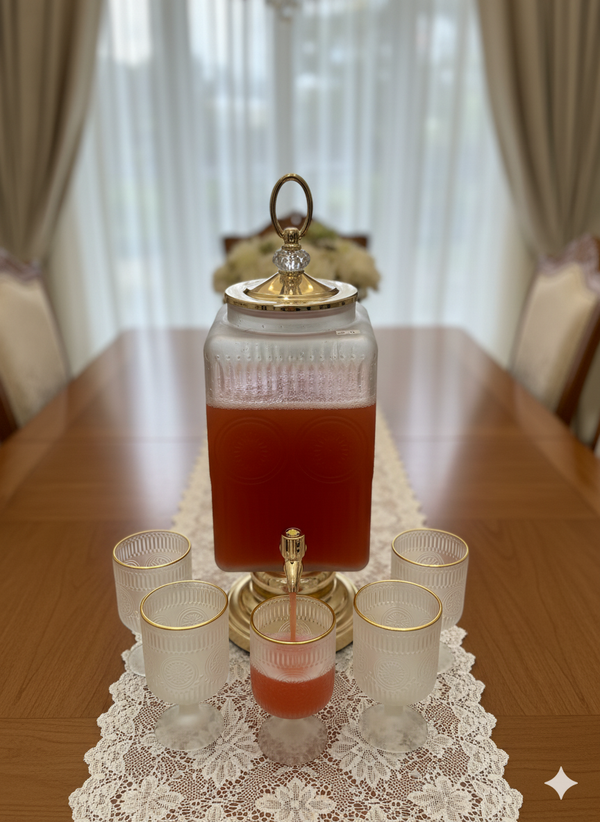 Elegant Frosted Jar Dispenser  1Pc Dispenser 6Pc Glass