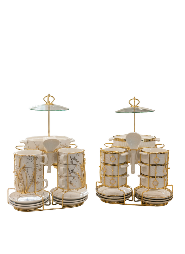 Ceramic Soup Set With Stand 22 Piece (WHITE)