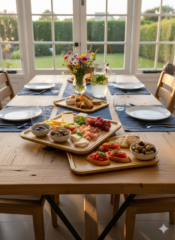 3-Piece  Wooden Flowers -Design Serving Tray Set