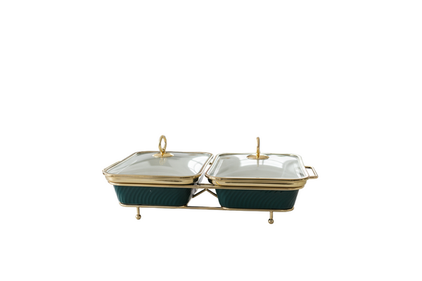Luxury Ceramic Buffet Server Warmer Stan (RECT GREEN)