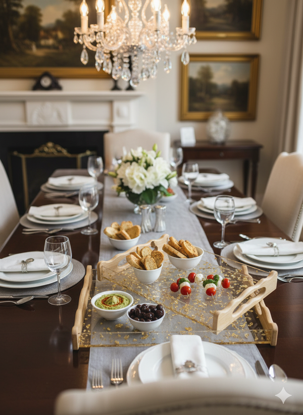 2-Piece Set Luxury Gold Flake Serving Tray