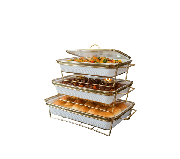 Luxury Ceramic Chafing Dish Tiered Buffet Server (White Rect)