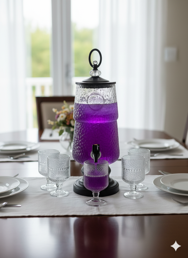 Textured Dispenser Glass with Spigot and Stand 1Pc Dispenser 6Pc Glass
