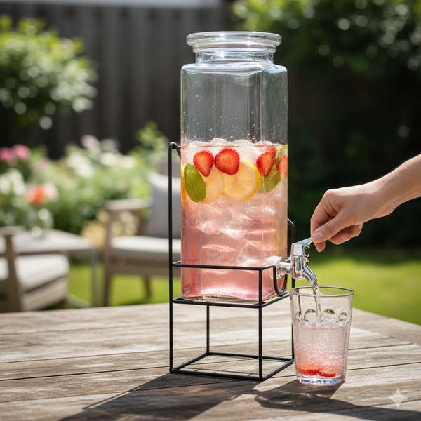 Beverage Drink Dispensers Lids and Black Metal Stand 2.5L