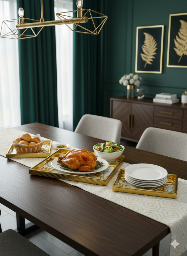 Luxury 3-Piece Gold Leaf And White Marble Pattern Serving Tray Set