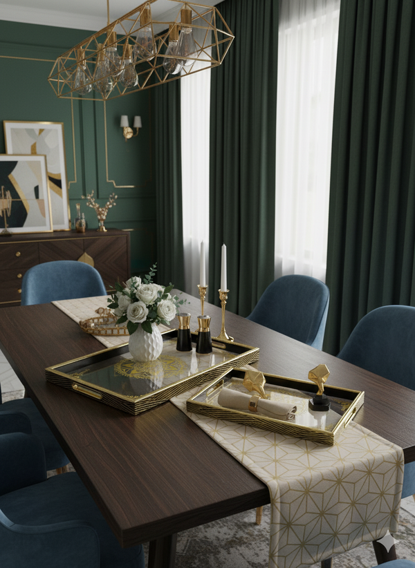Luxury 2-Piece Glass Gold Designing Serving Tray Set
