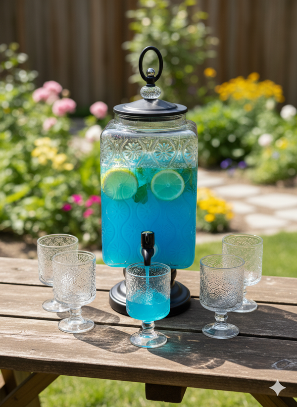 Weave Server Crystal Dispenser glass set  1Pc Dispenser 6Pc Glass