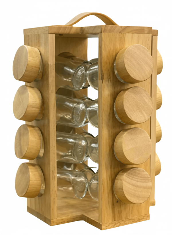 16 Pcs Bamboo Spice Rack Revolving