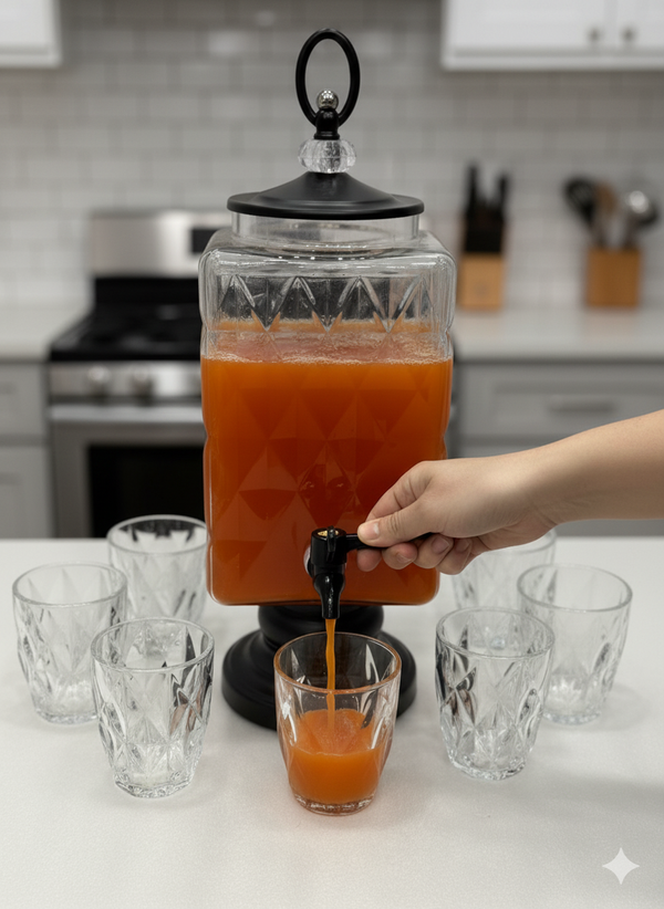 Diamond-Cut Beverage Dispenser  1Pc Dispenser 6Pc Glass
