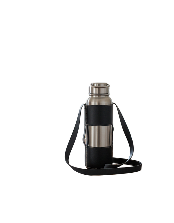 Stainless Steel Thermos Vacuum Double Wall Bottle with Leather Carrier