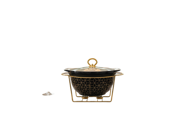 Ceramic Chafing Dish Set with Gold Geometric Stand