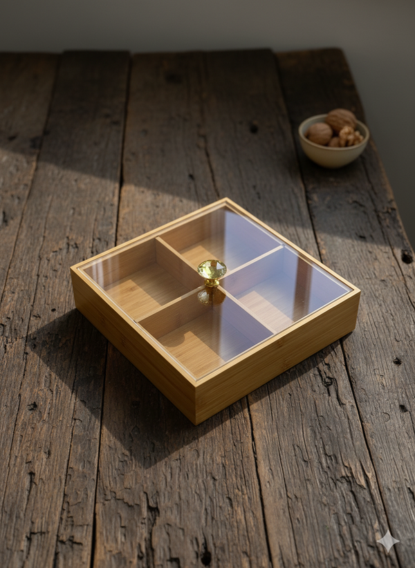 Premium Wood  4 Compartment Dry Fruits  Storage Box