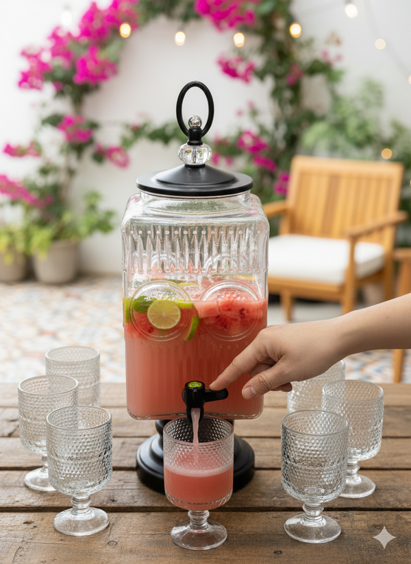 Vintage-Style Glass Beverage Dispenser  1Pc Dispenser 6Pc Glass