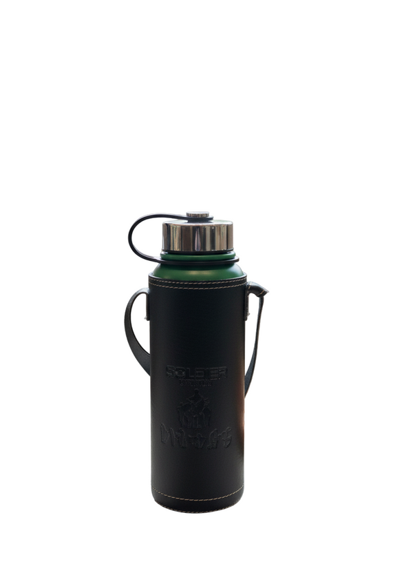 Stainless Steel Thermos Vacuum Double Wall Bottle with Leather Carrier (Green)