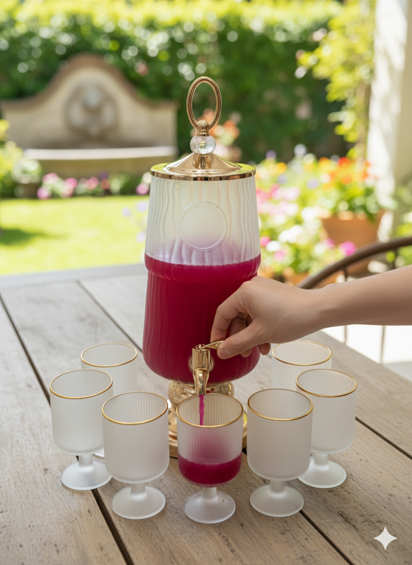 Luxury Beverage Dispenser Set  1Pc Dispenser 6Pc Glass