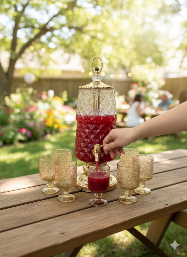 Decanter-Style Drink Dispenser 1Pc Dispenser 6Pc Glass