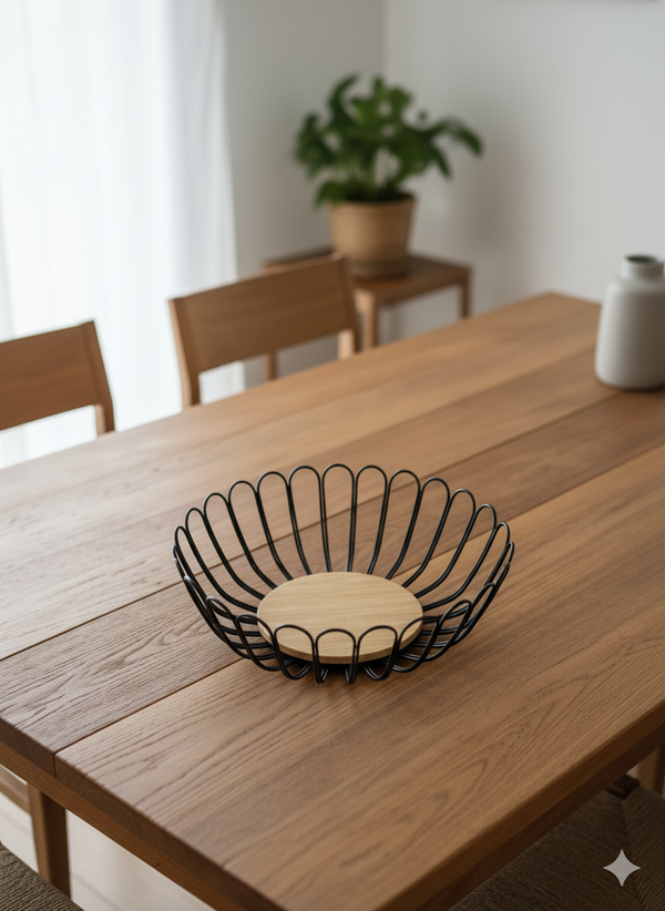 Luxury Black Metal and Wood fruits Basket