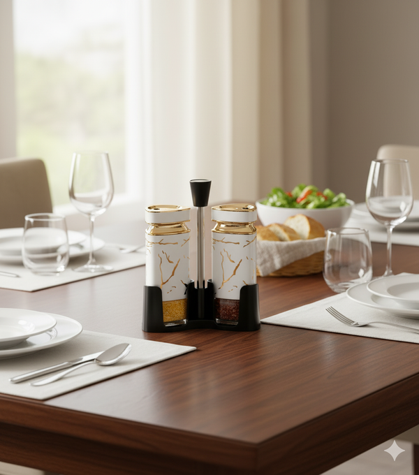 Luxury Salt and Pepper Set with Holder