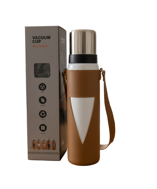 Insulated Vacuum Cup with Leather Carrier