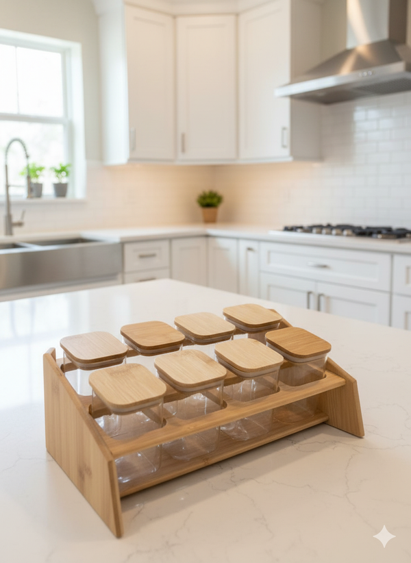 8 Pcs Spice jar With Bamboo Stand