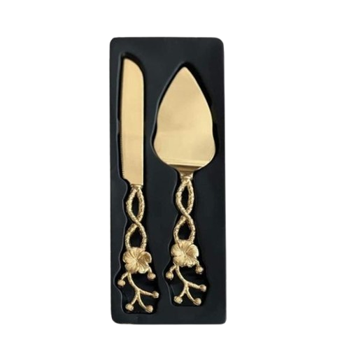 2-piece Set of European-style Golden Cake Knife and Spatula Server Tableware Set