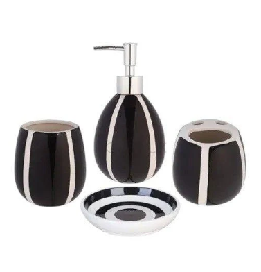 4 Pcs Bath Set Lining Black