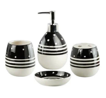 4 Pcs Bath Set Dotted Black