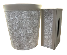 Leather Tissue Box & Dustbin Set-Floral