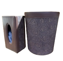 Leather Tissue Box & Dustbin Set-Floral
