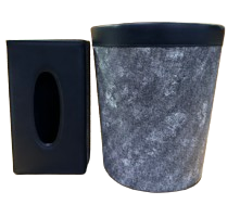 Leather Tissue Box & Dustbin Set-Denim