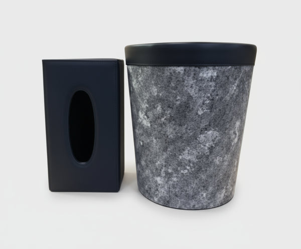 Leather Tissue Box & Dustbin Set-Denim