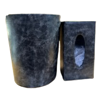 Leather Tissue Box & Dustbin Set-VINTAGE GREY