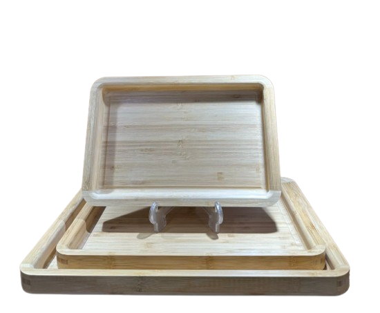 Wooden Bamboo Serving Tray With Handles Square (Pack of 3)