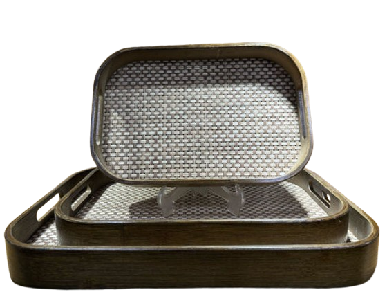 Wooden Serving Tray With Jute Matting