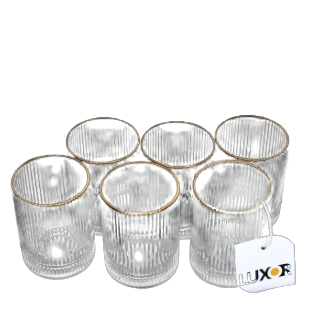 Drinkware Glass Set of 6 pcs – Ridged Stripe Gold Rim Glassware set