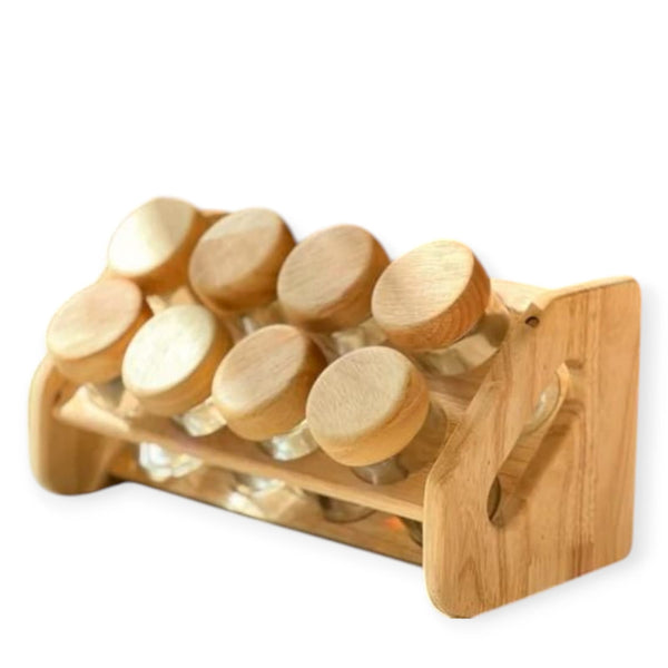 8pcs Glass Jar Set With Bamboo Stand (ROUND)