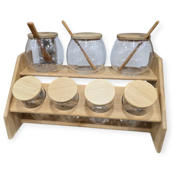 7-Piece Spice Storage set with a Bamboo Rack
