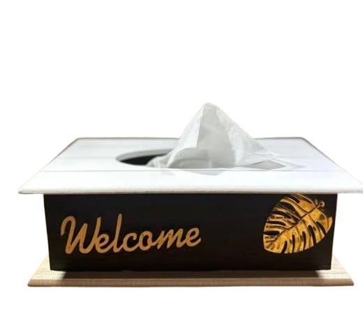 WOOD MDF TISSUE BOX (WELCOME)