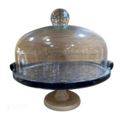 CAKE DISH WOOD CERAMIC