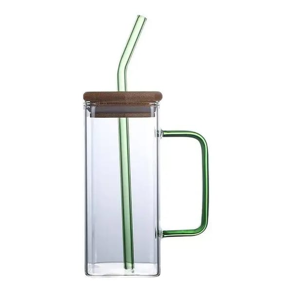 400ml Glass Mug With Lids And Glass Straw (PACK OF 2)