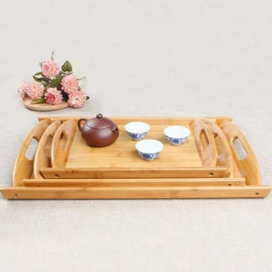 Wooden Serving Tray 3Pcs Set With Handles (Premium Quality)
