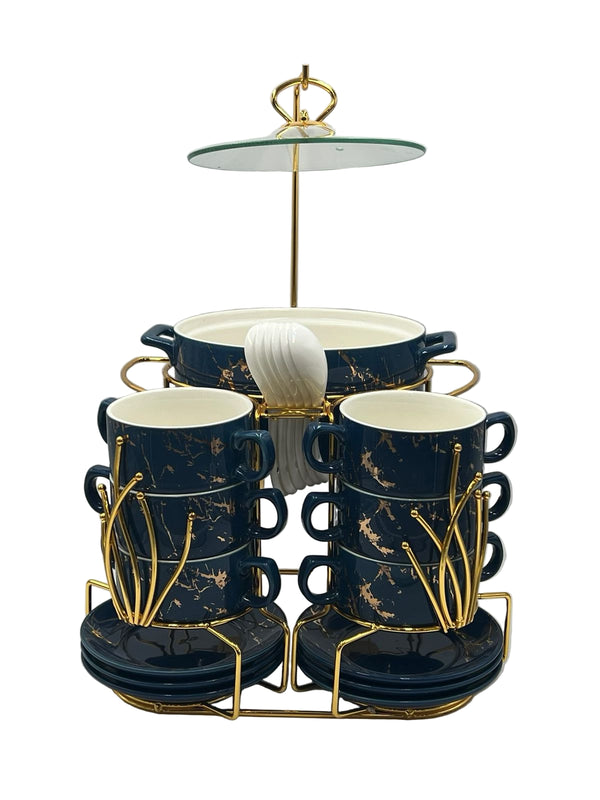 Ceramic Soup Set With Stand 22 Piece (BLUE)